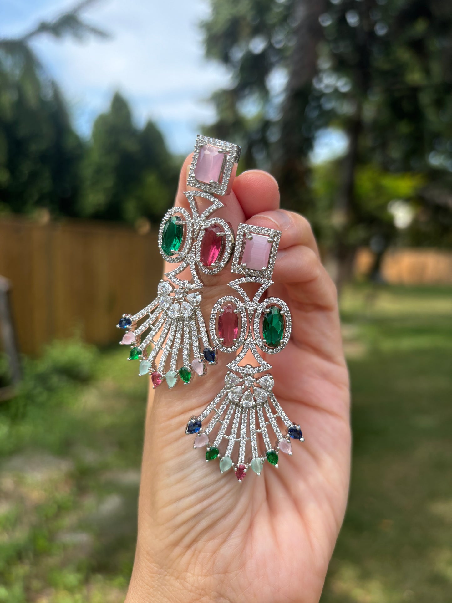 Gemstone Colours AD Earrings | Begum’s Gems