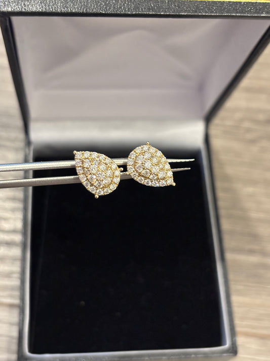 14K YG Pear Natural Diamond Earrings