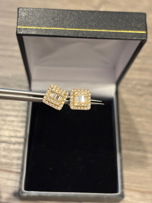 14K YG Square Natural Diamond Earrings