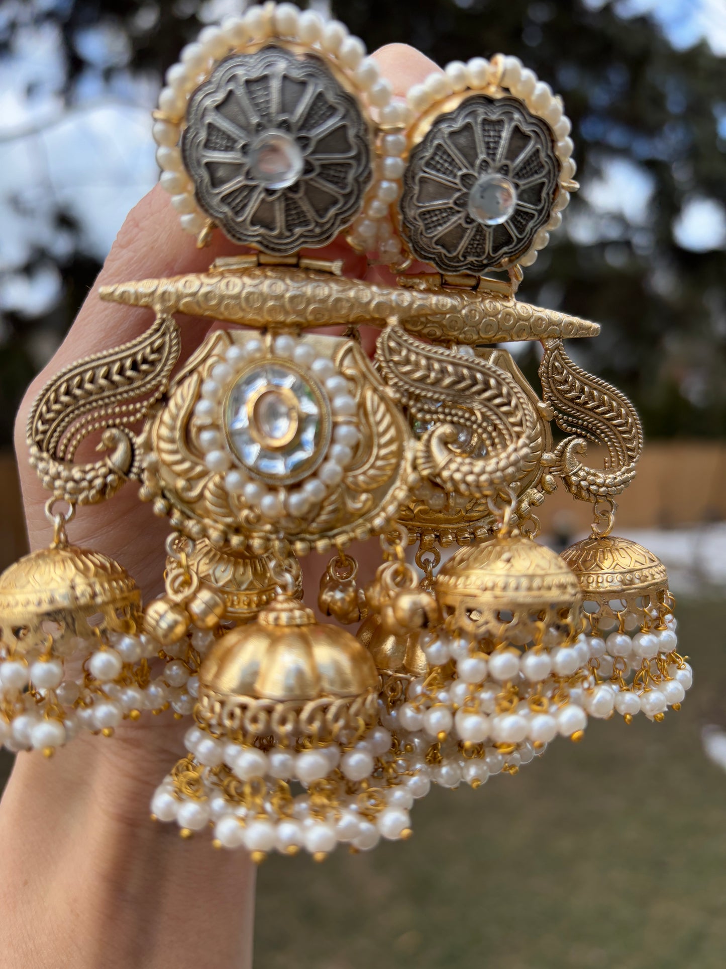Pachi Kundan Pearl Jhumki