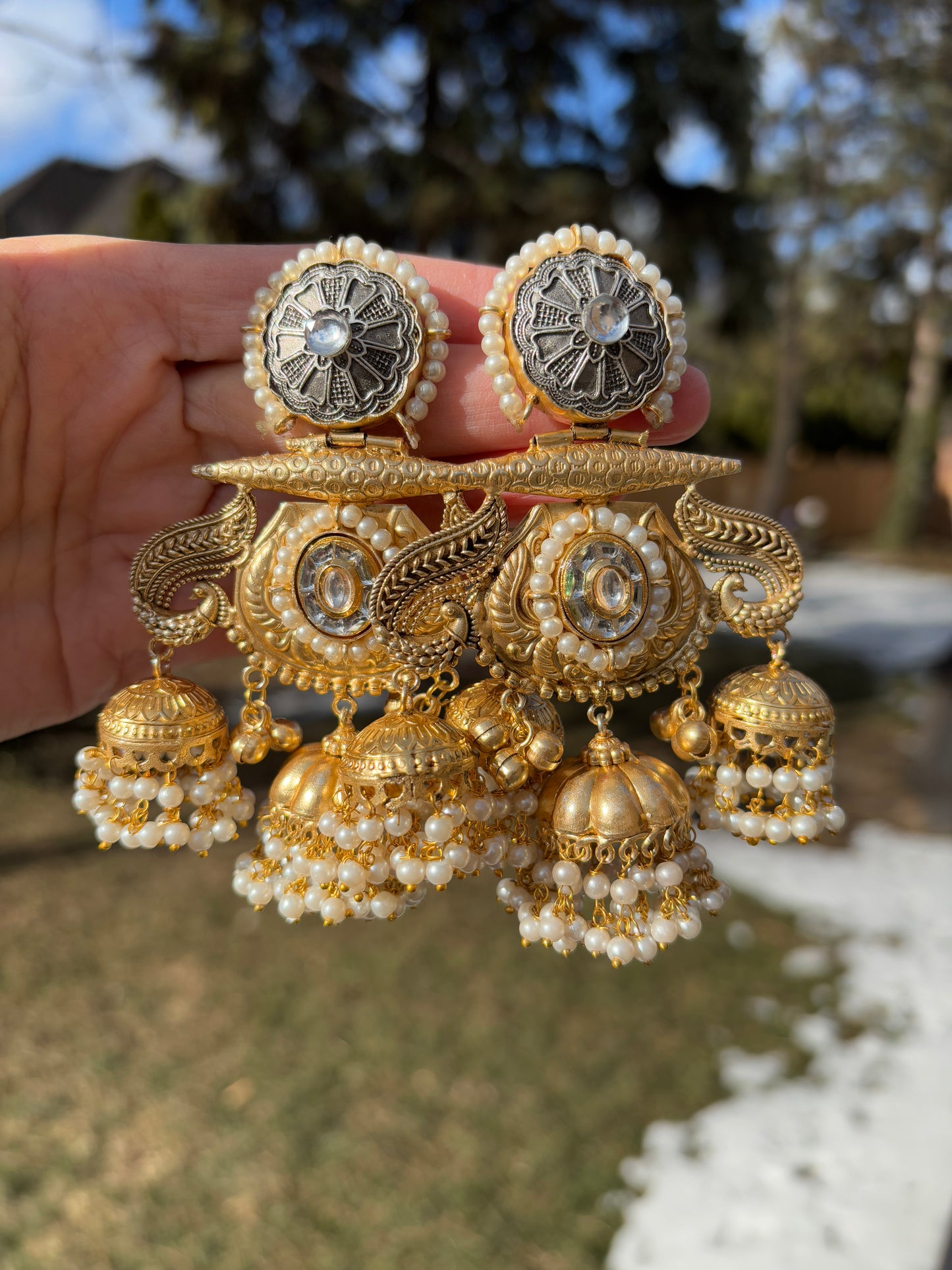Pachi Kundan Pearl Jhumki