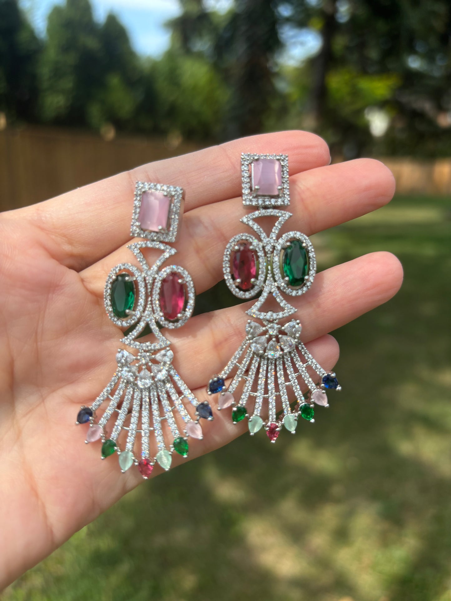 Gemstone Colours AD Earrings | Begum’s Gems