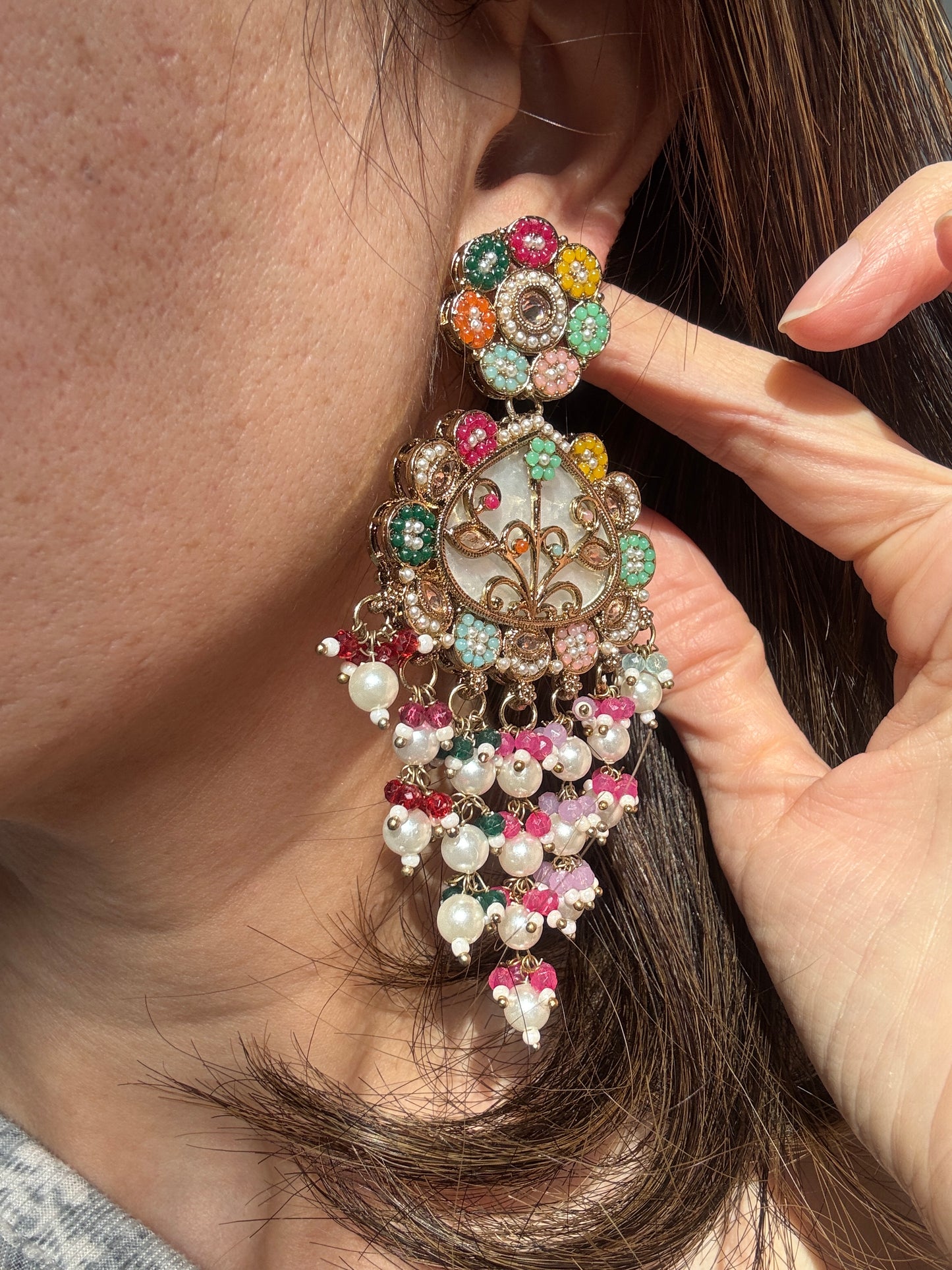 Pakistani Jadau Pearl Earrings