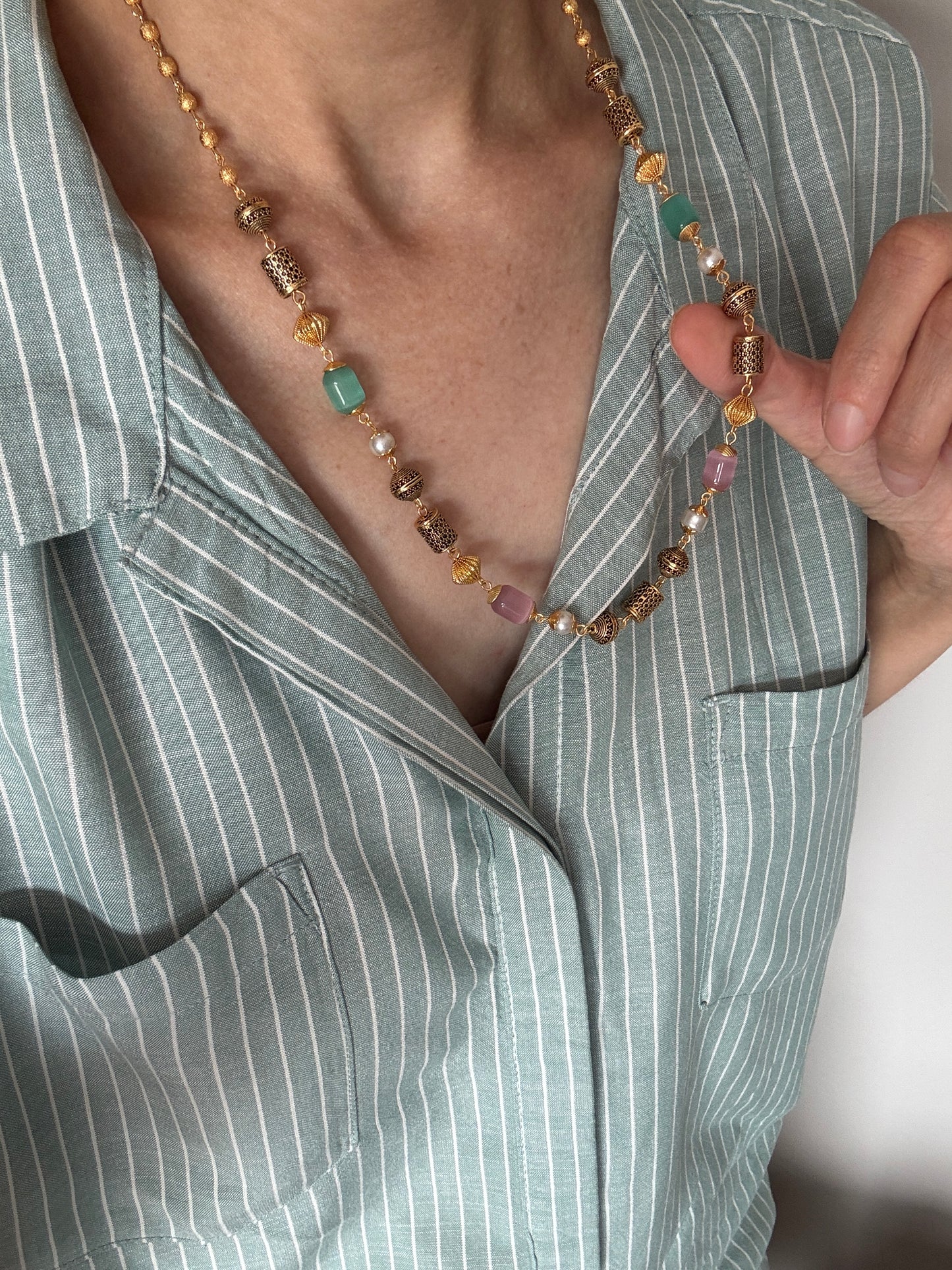 Long Stone Beaded Chain / Necklace