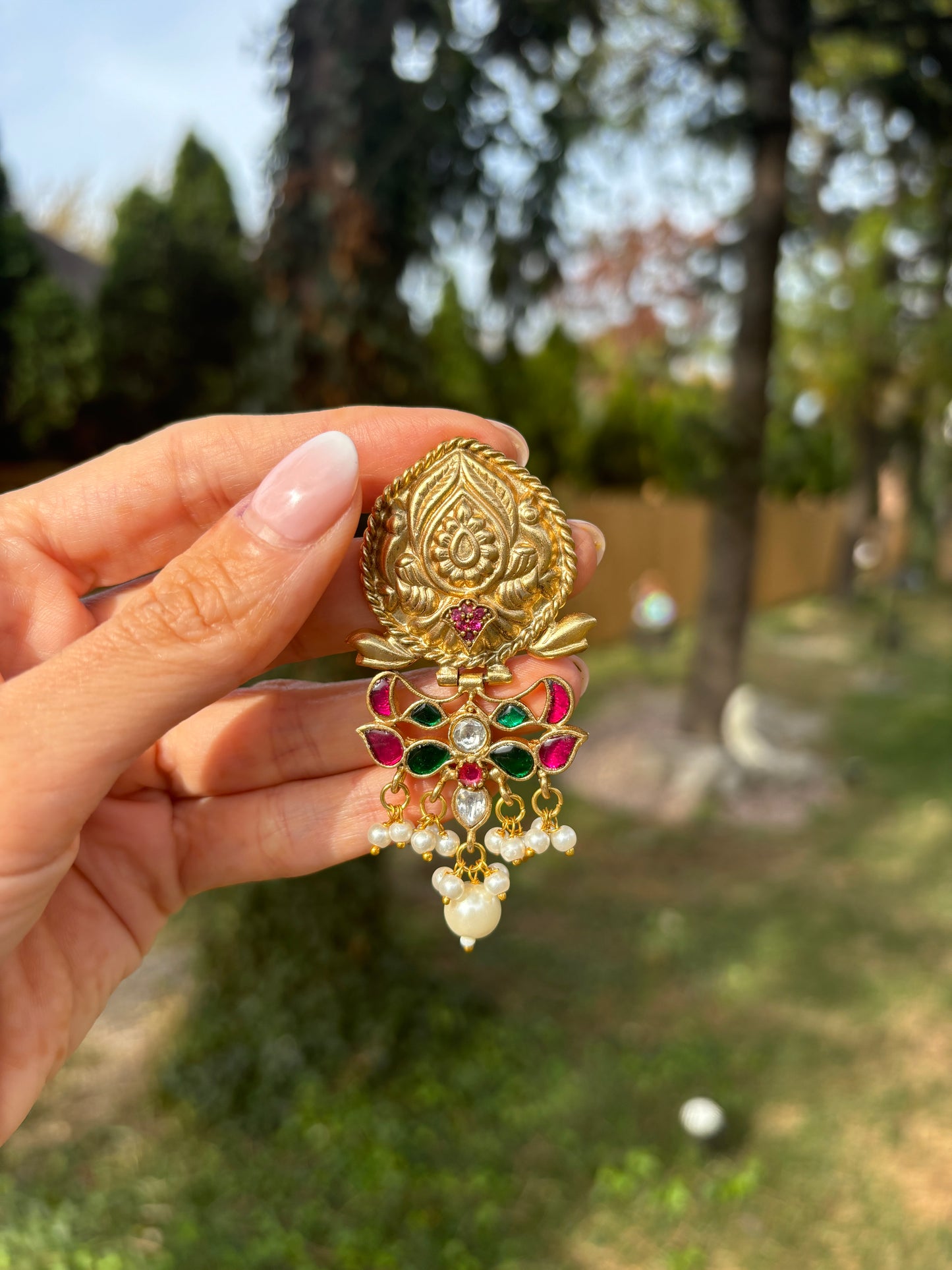 Golden German Silver Earrings with Gemstones | Begum’s Gems