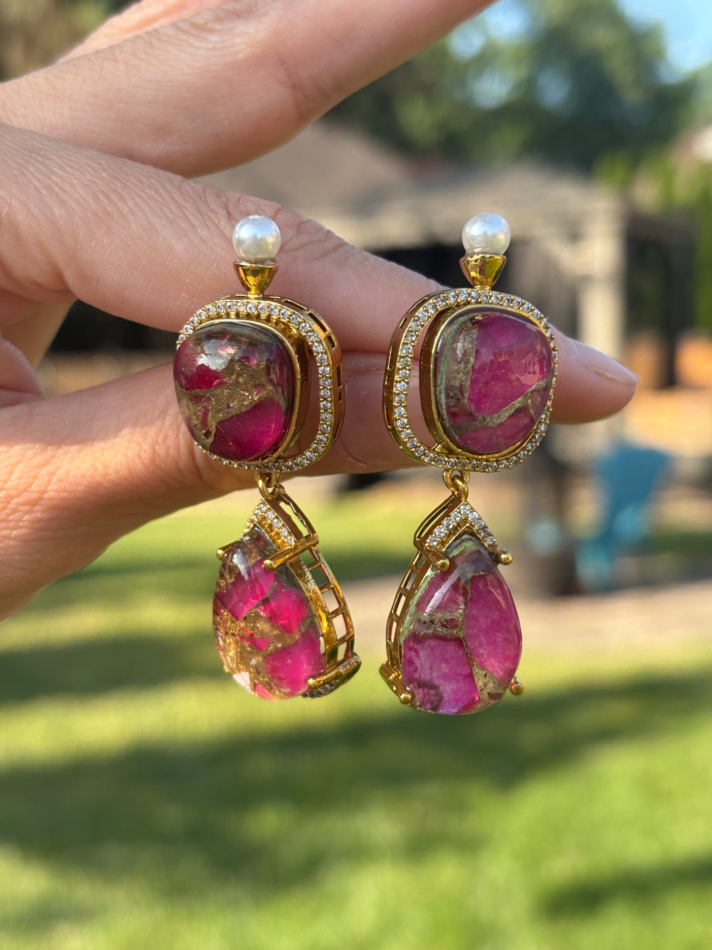 Doublet Stone Earrings