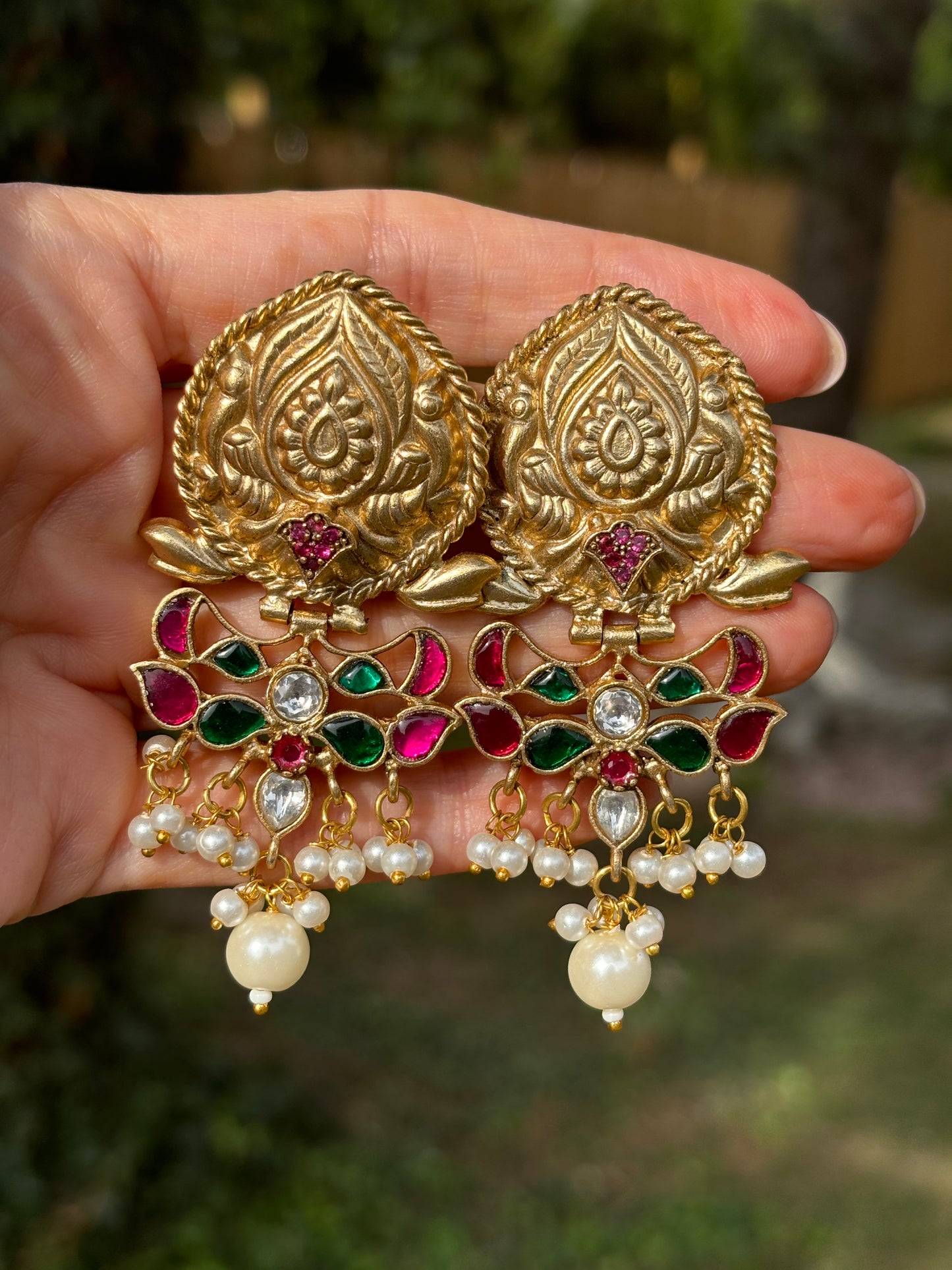 Golden German Silver Earrings with Gemstones | Begum’s Gems
