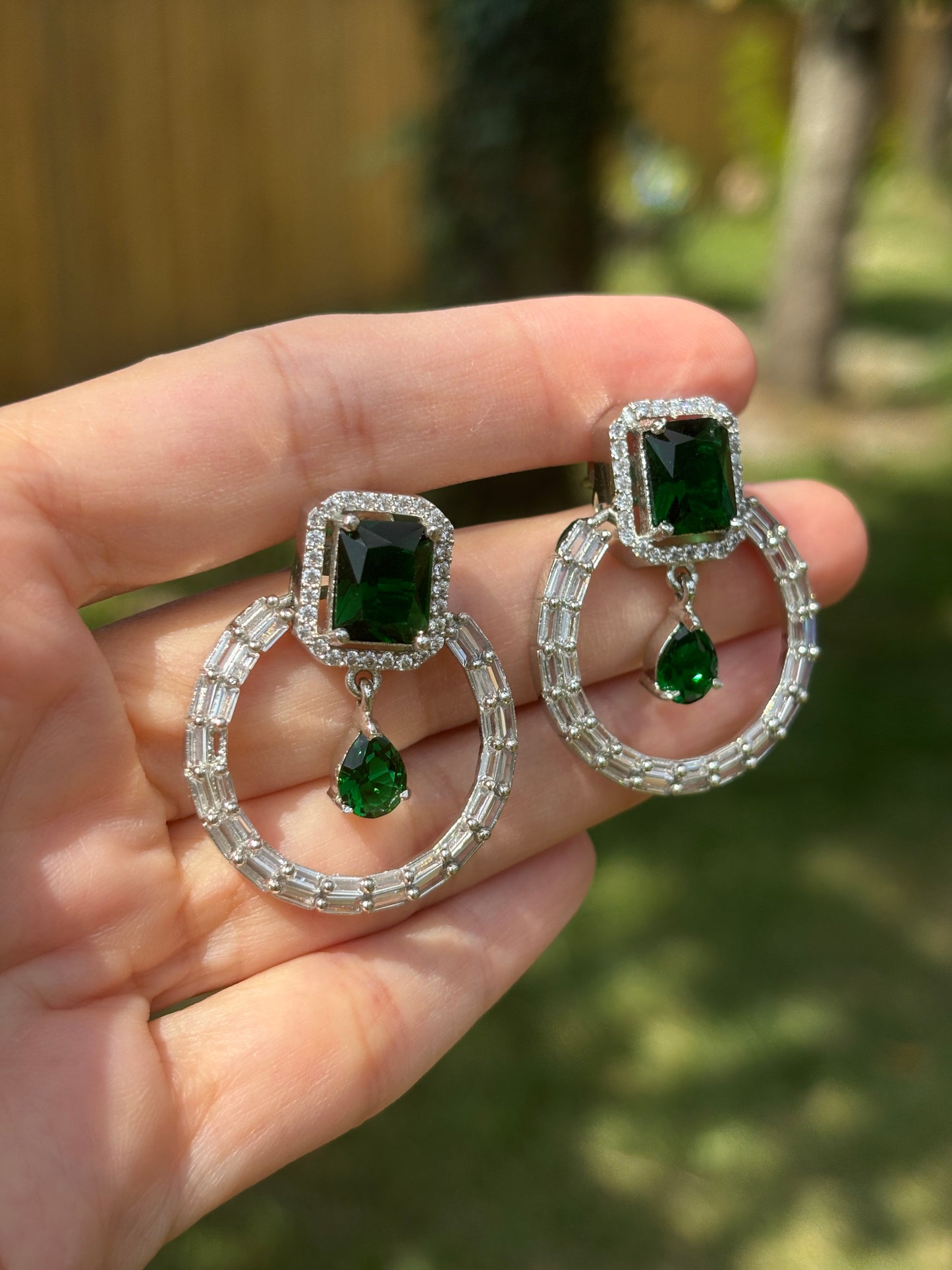 Emerald Green Earrings Silver