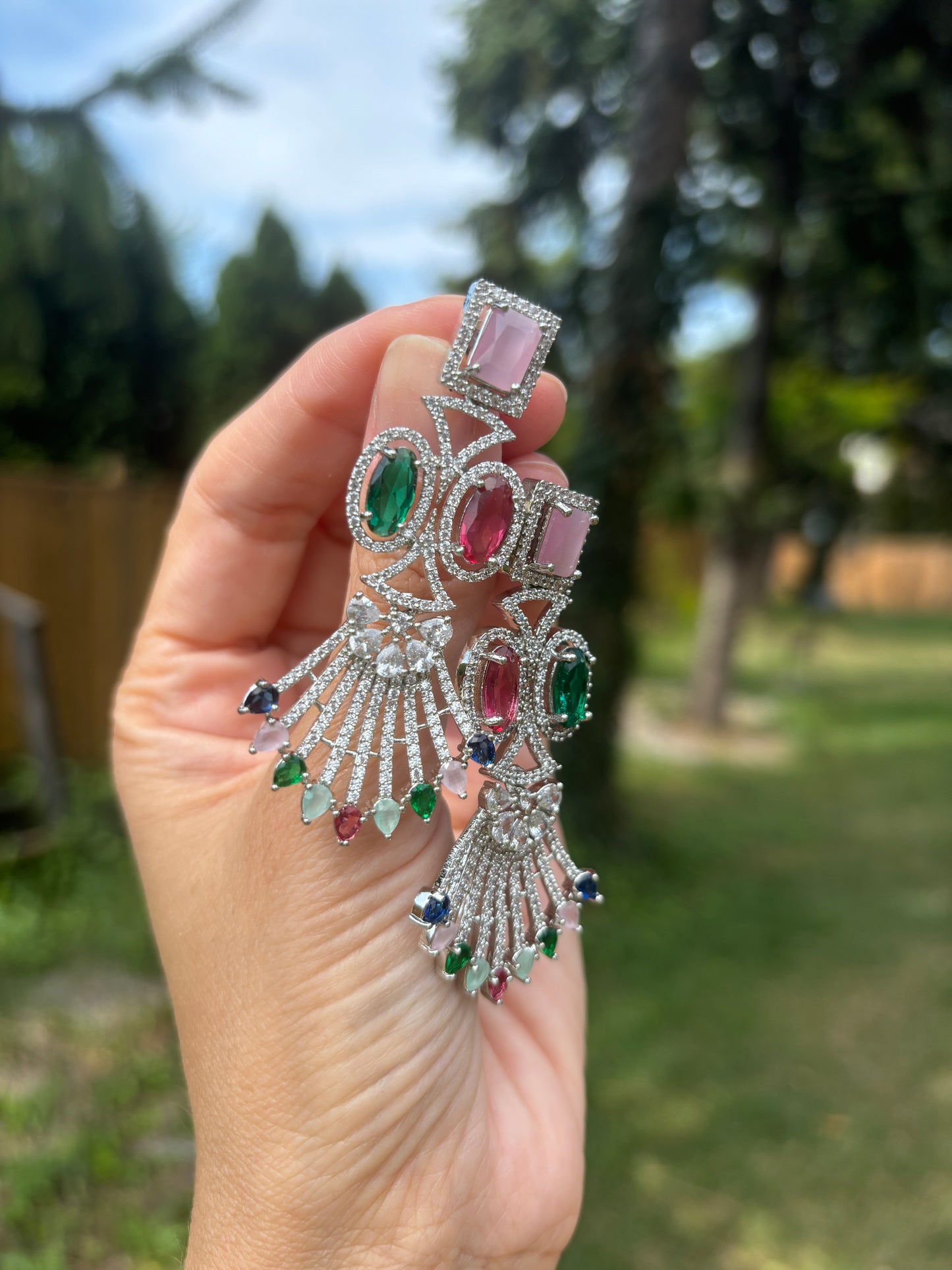 Gemstone Colours AD Earrings | Begum’s Gems