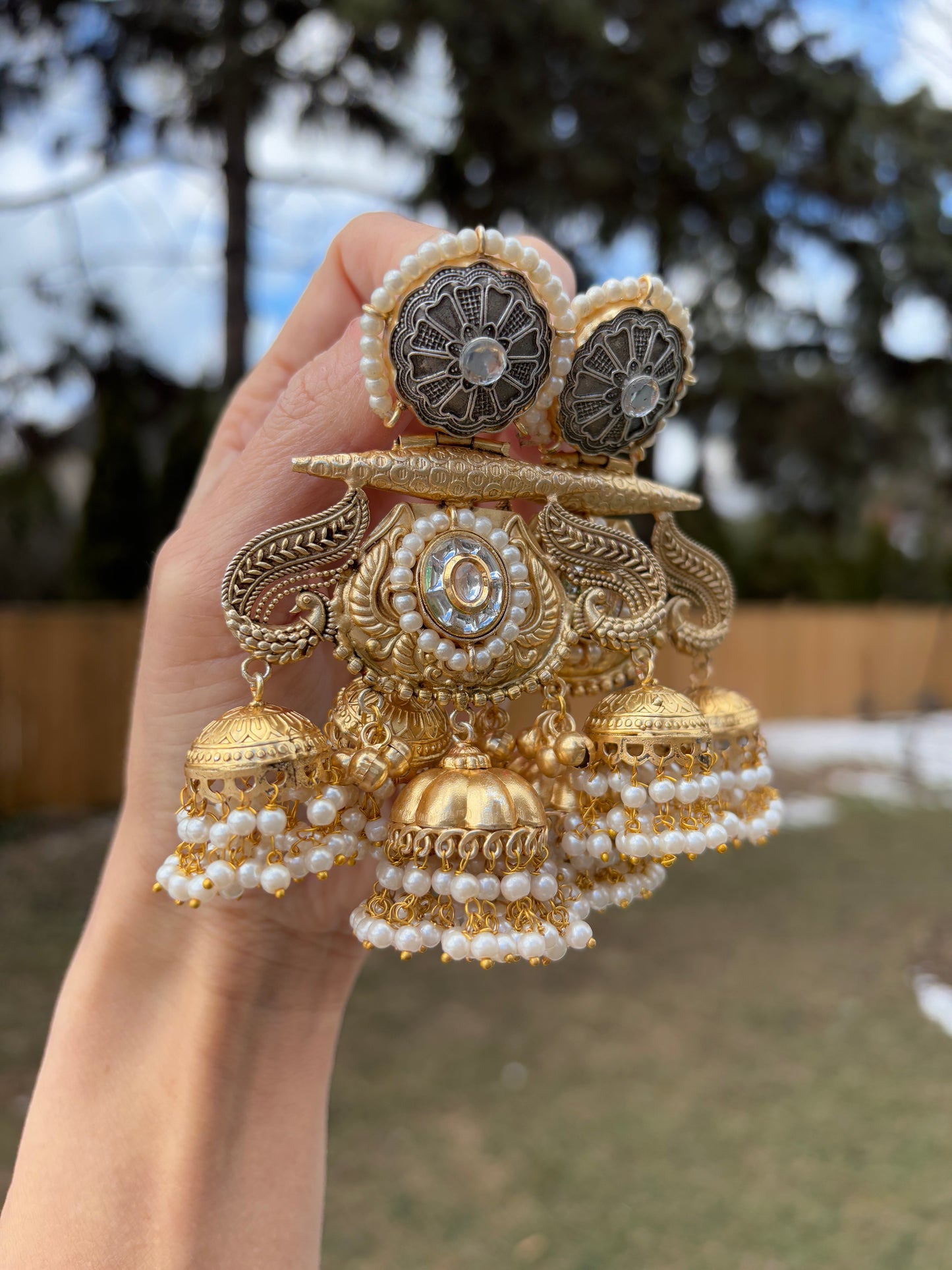Pachi Kundan Pearl Jhumki