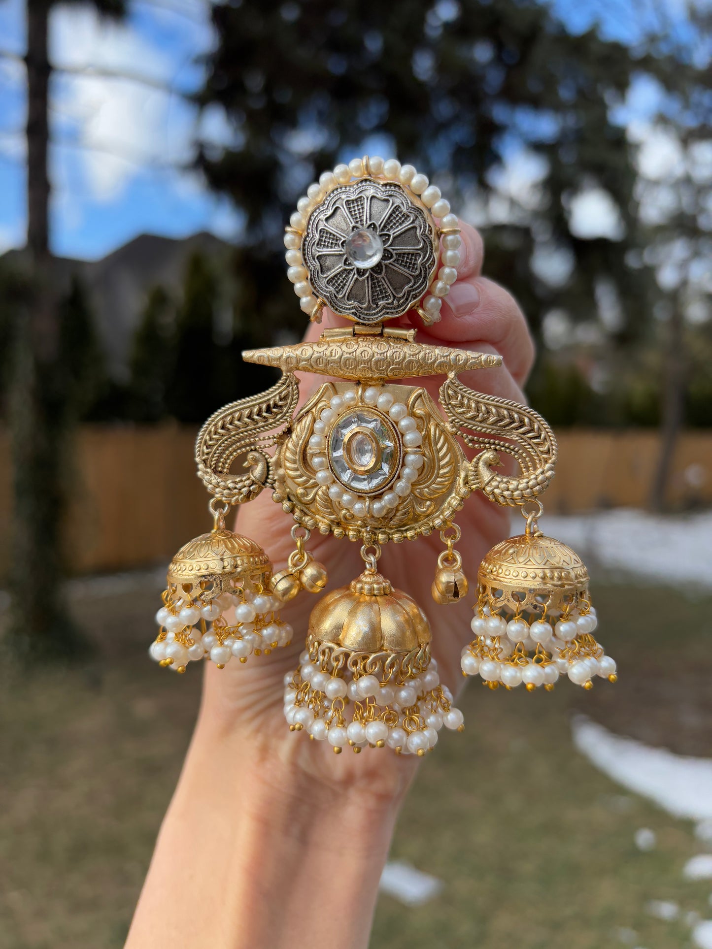 Pachi Kundan Pearl Jhumki