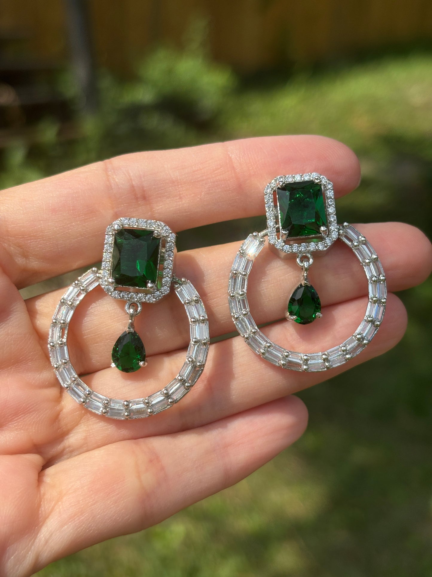 Emerald Green Earrings Silver