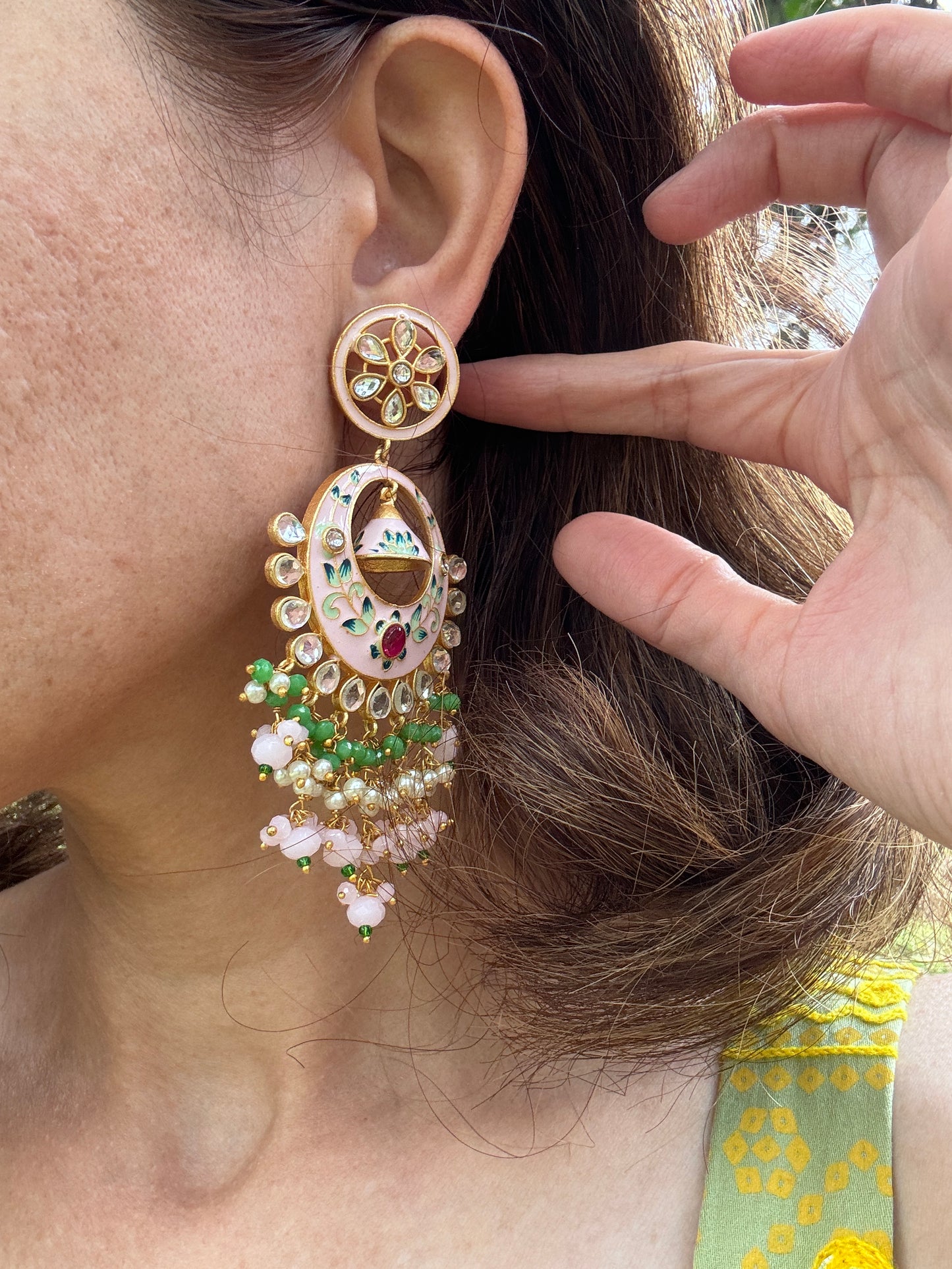 Kundan Meena Earrings