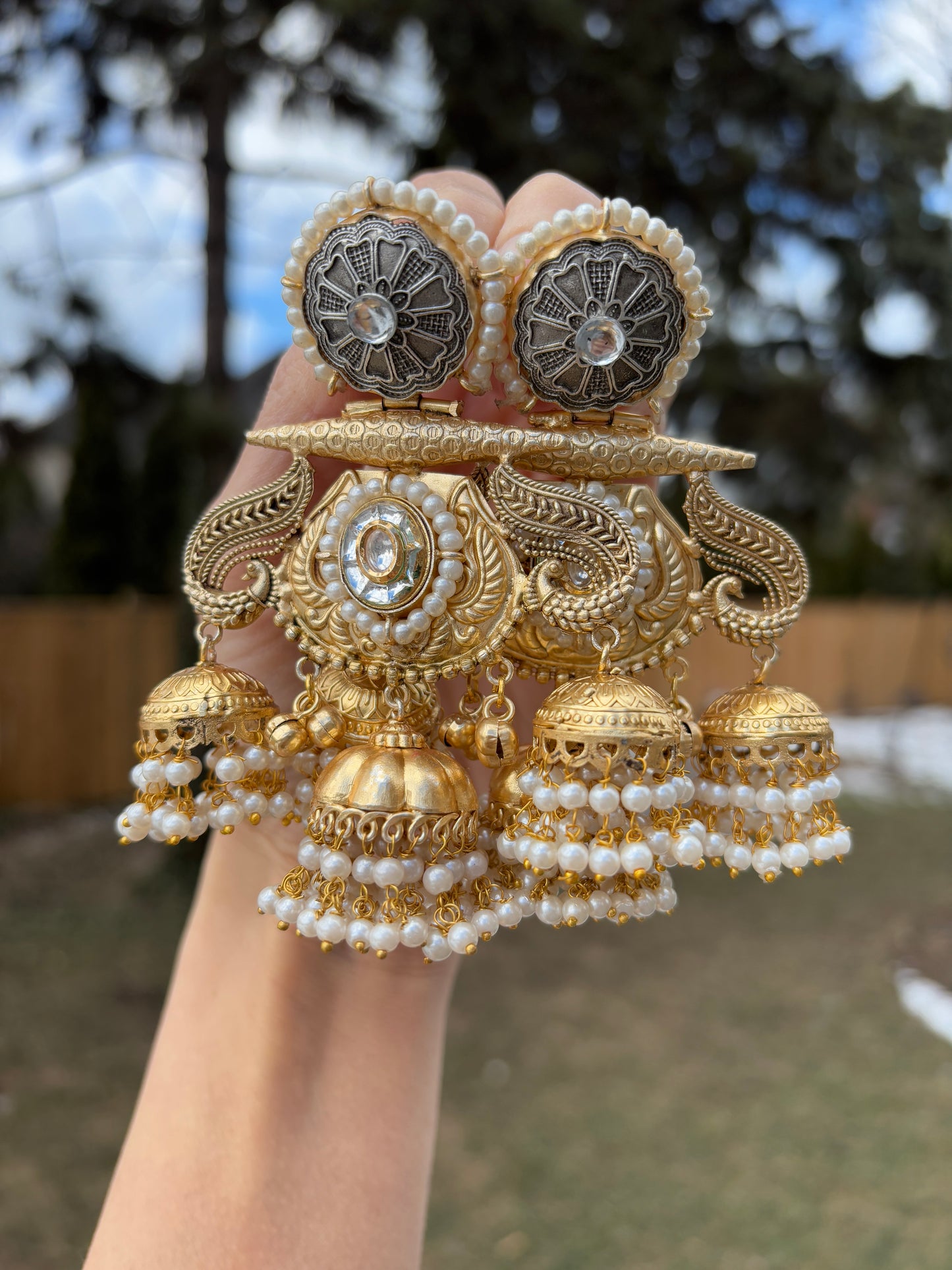 Pachi Kundan Pearl Jhumki