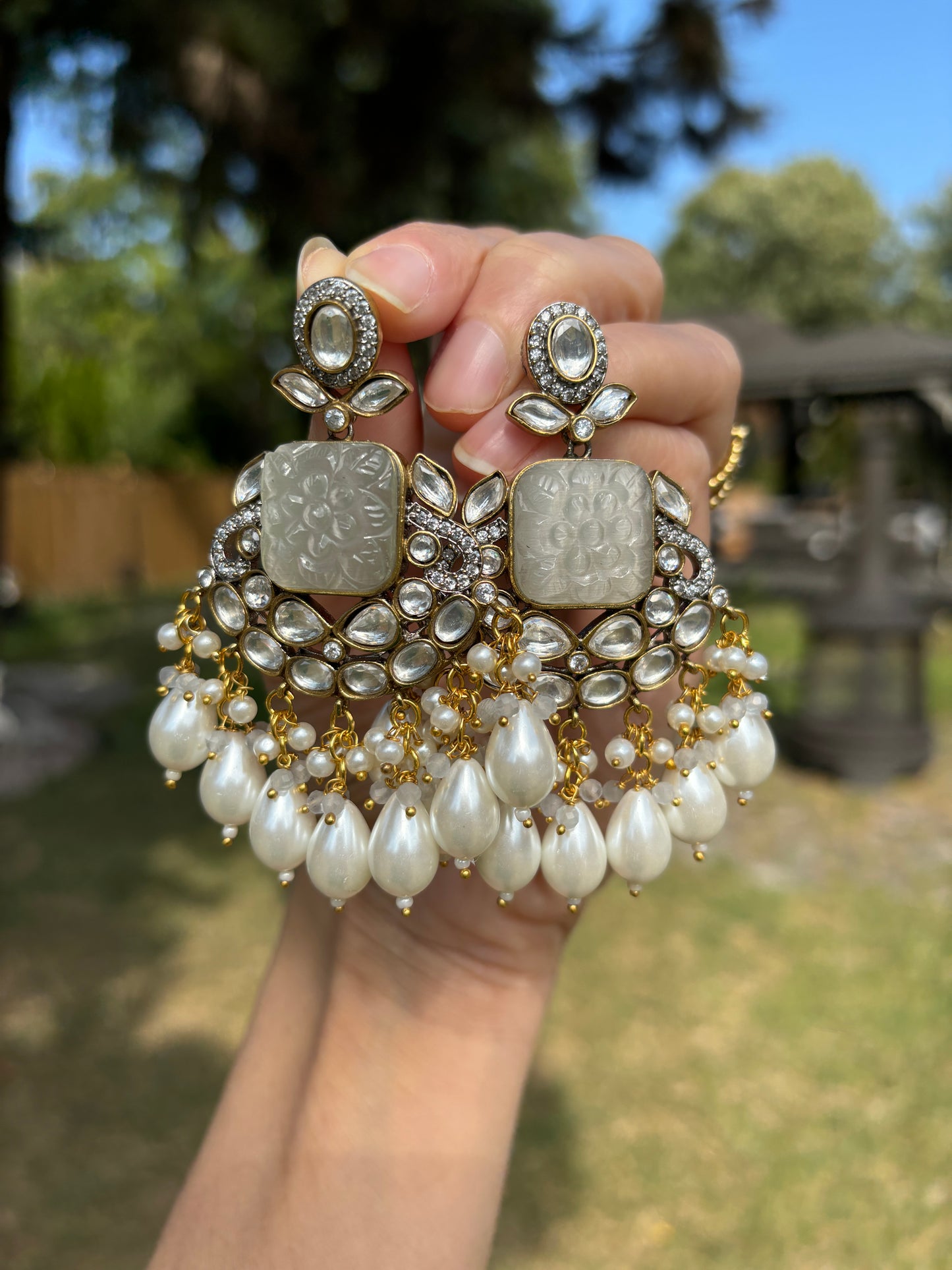Kundan & Pearl Long Necklace Set | Begum’s Gems