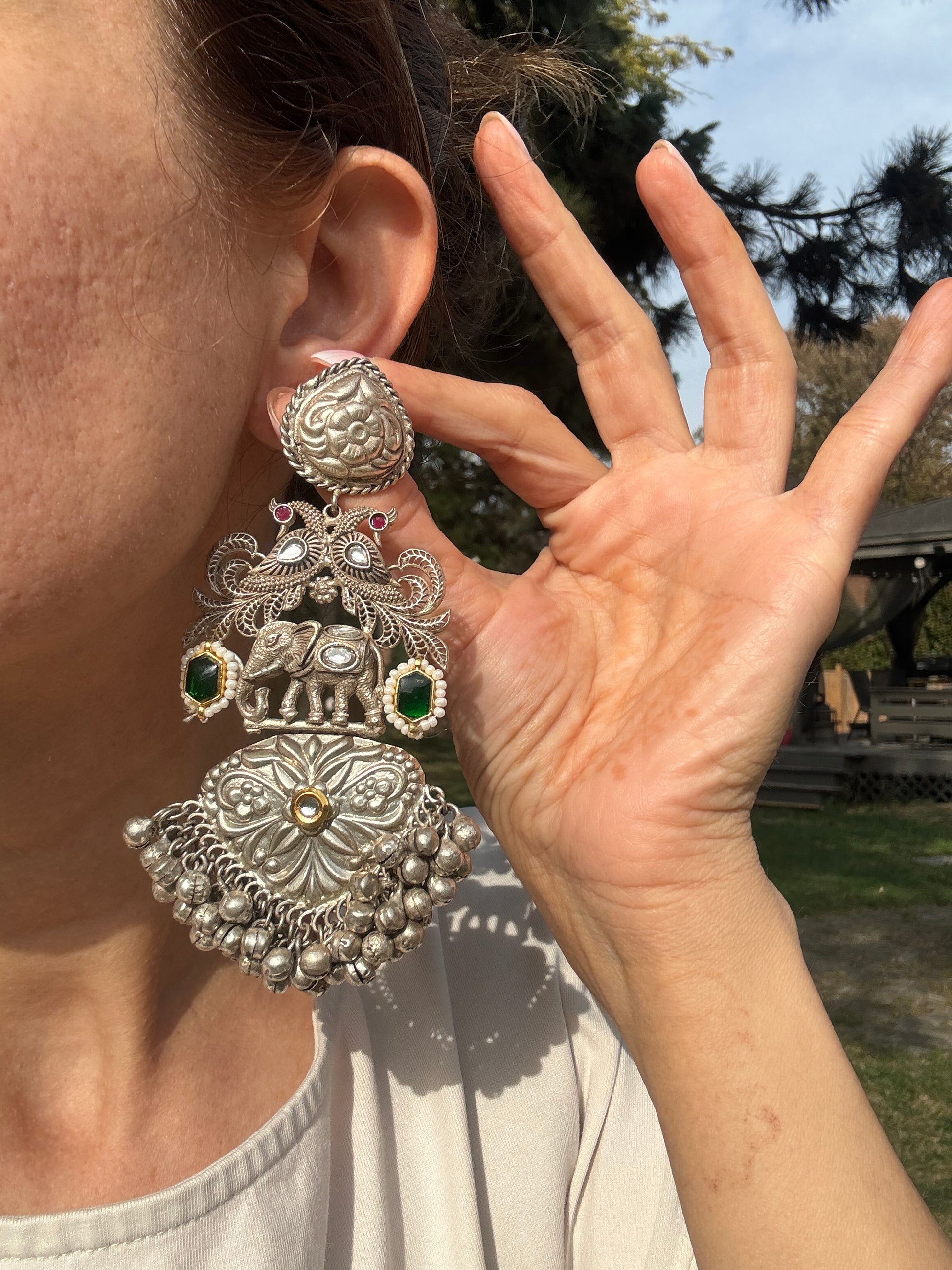 Antique Peacock German Silver Earrings | Begum’s Gems