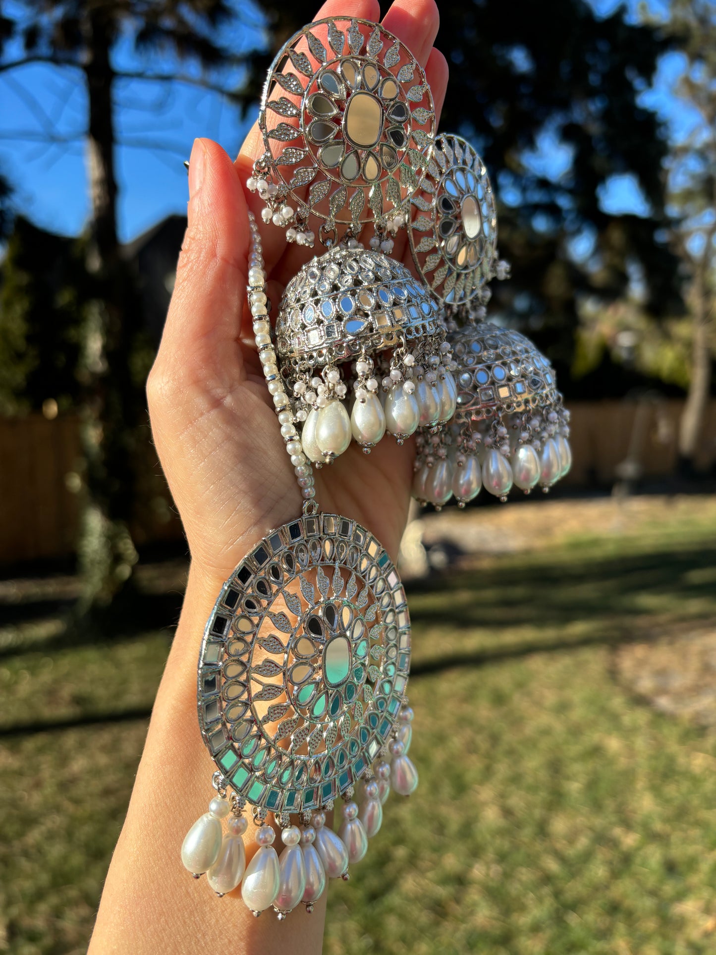 Mirror Jhumkai-Tikka Set