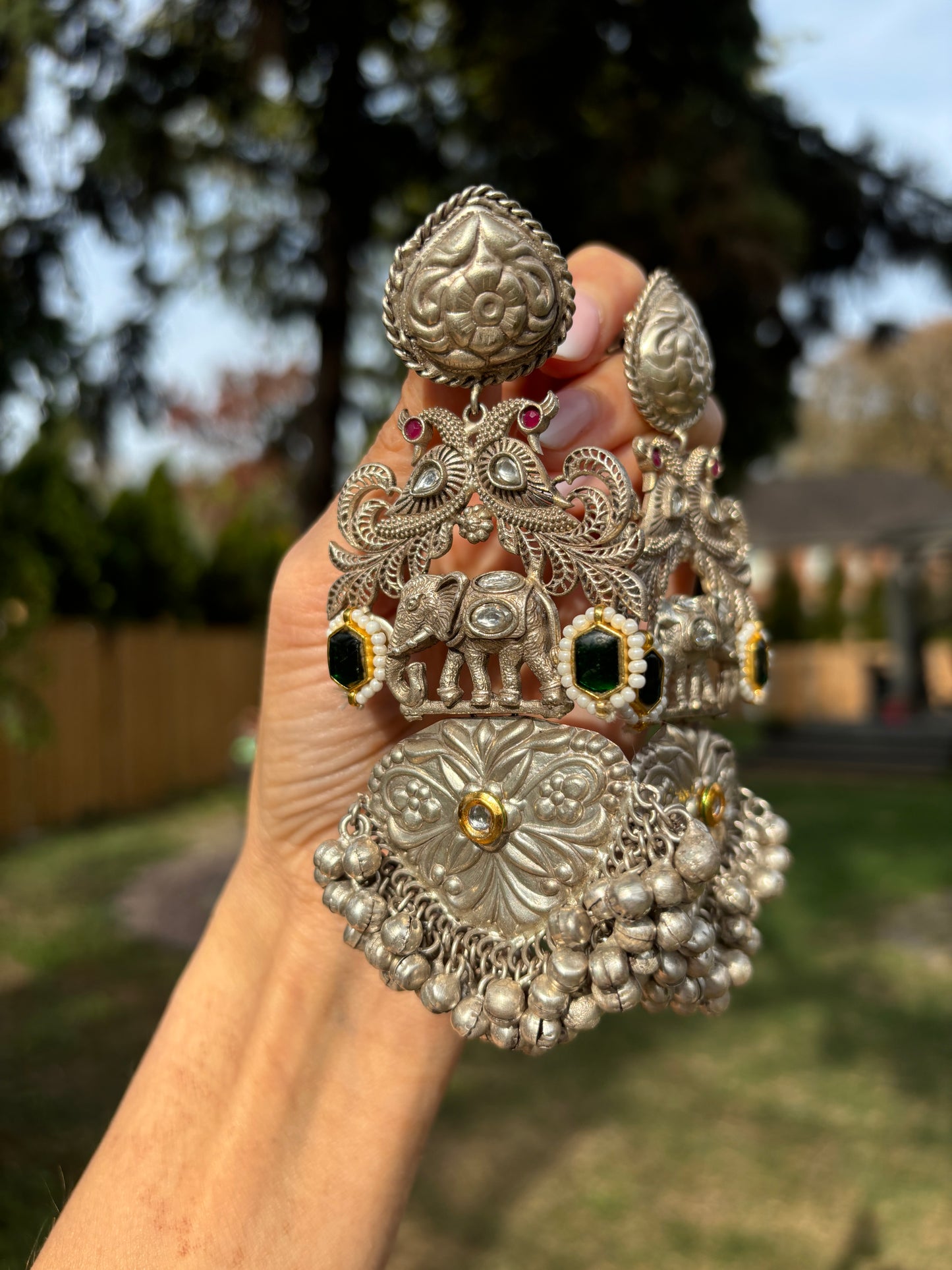 Antique Peacock German Silver Earrings | Begum’s Gems