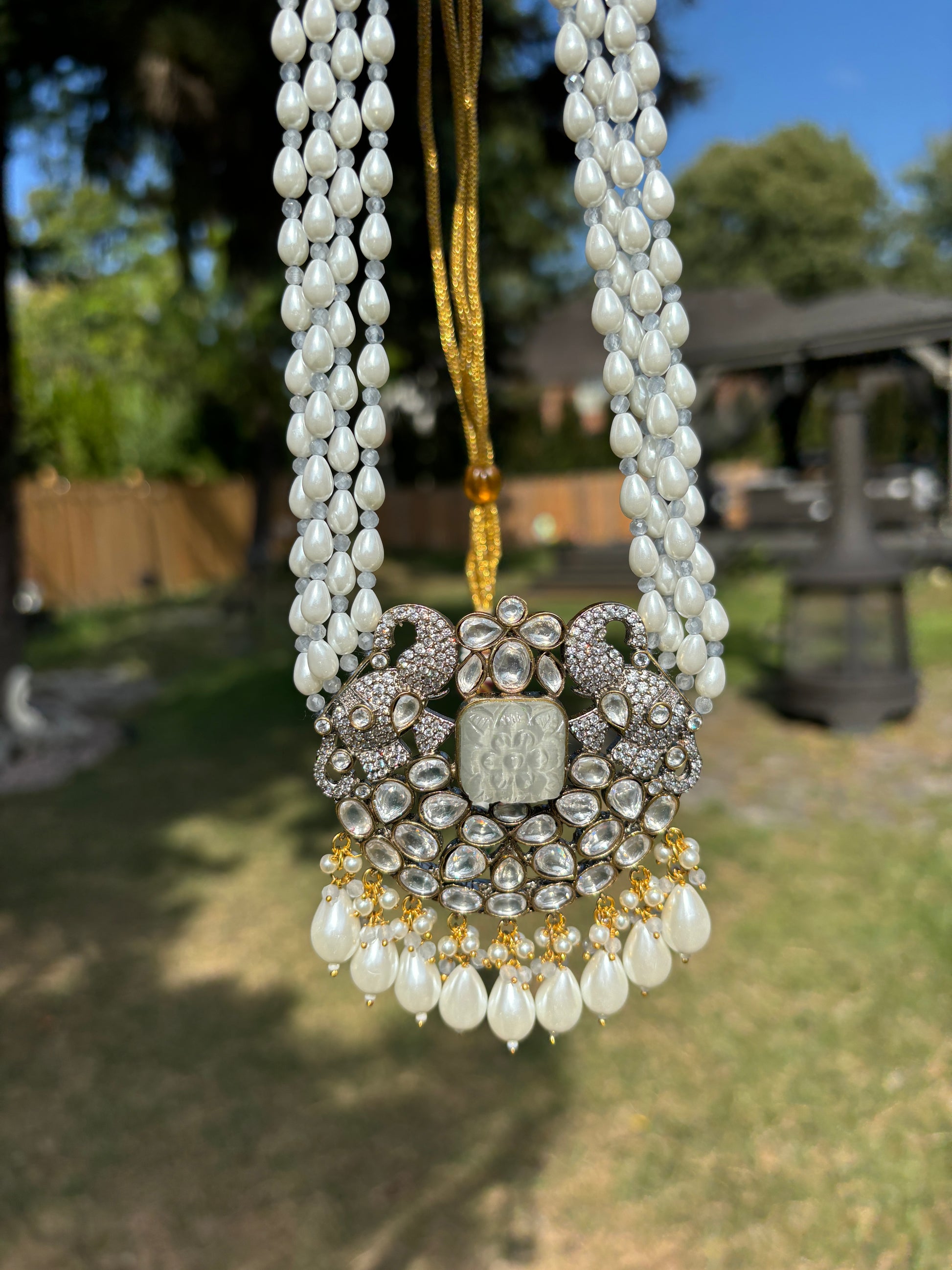Kundan & Pearl Long Necklace Set | Begum’s Gems