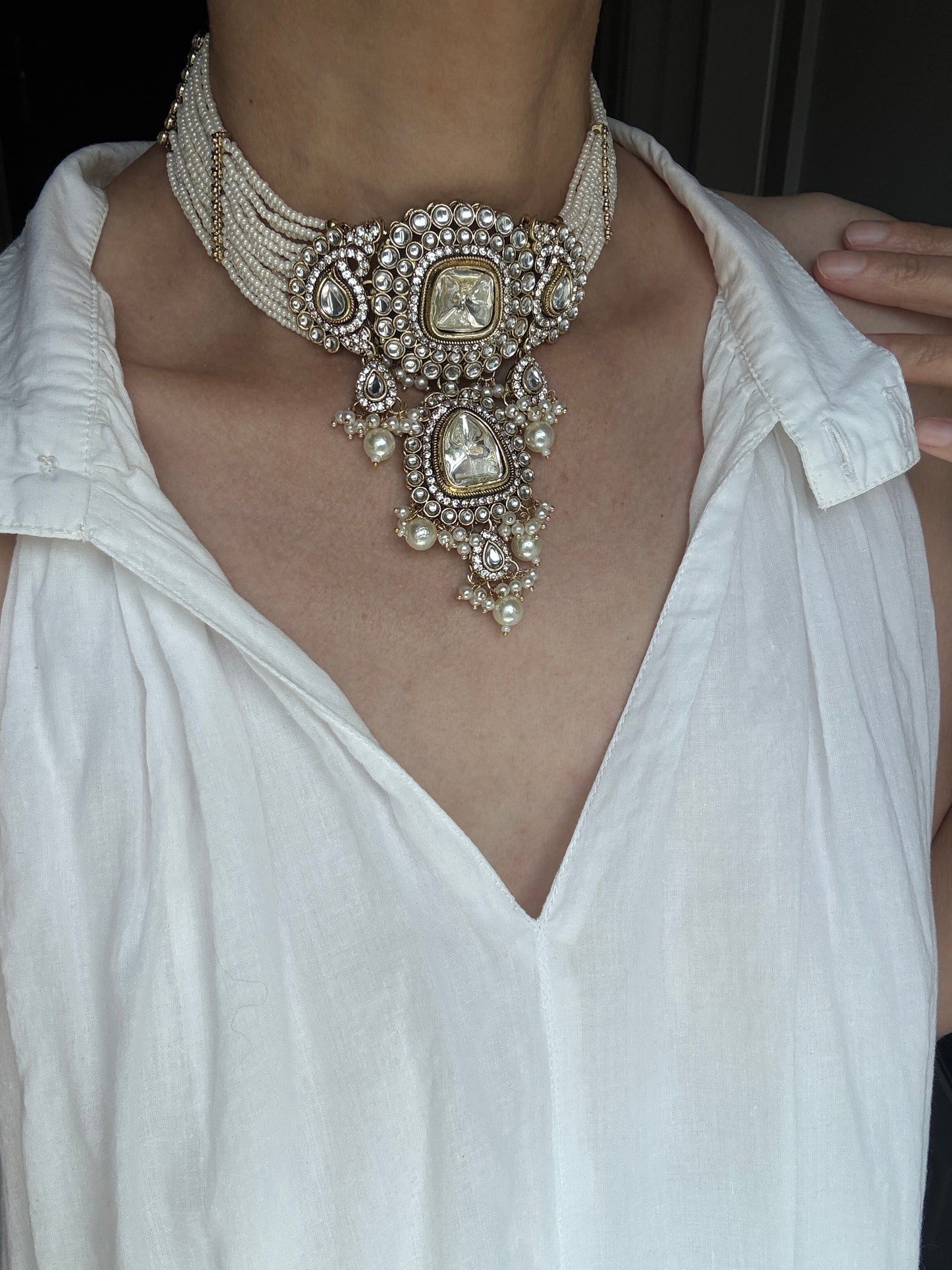 Kundan Pearl Choker Necklace