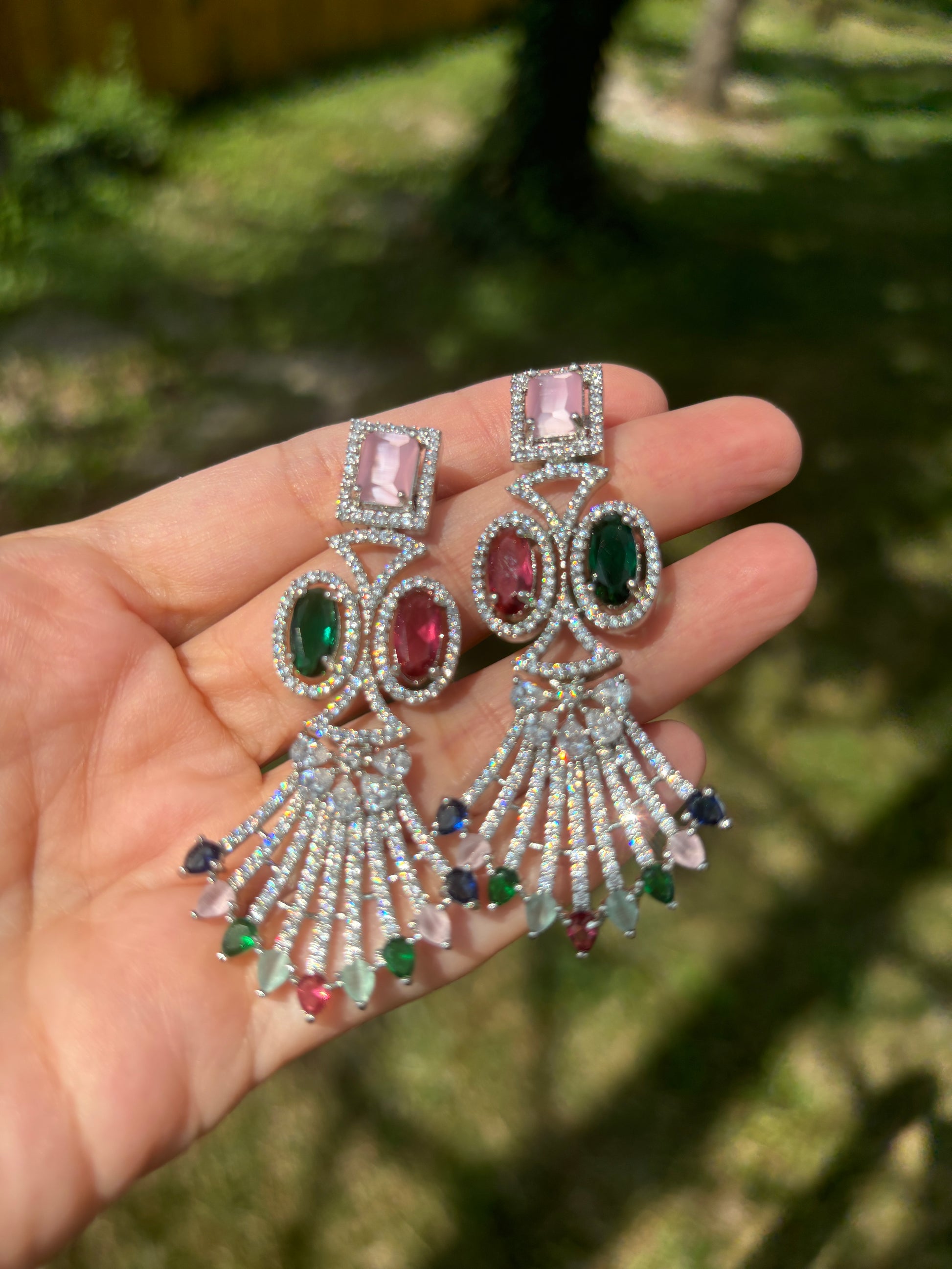 Gemstone Colours AD Earrings | Begum’s Gems