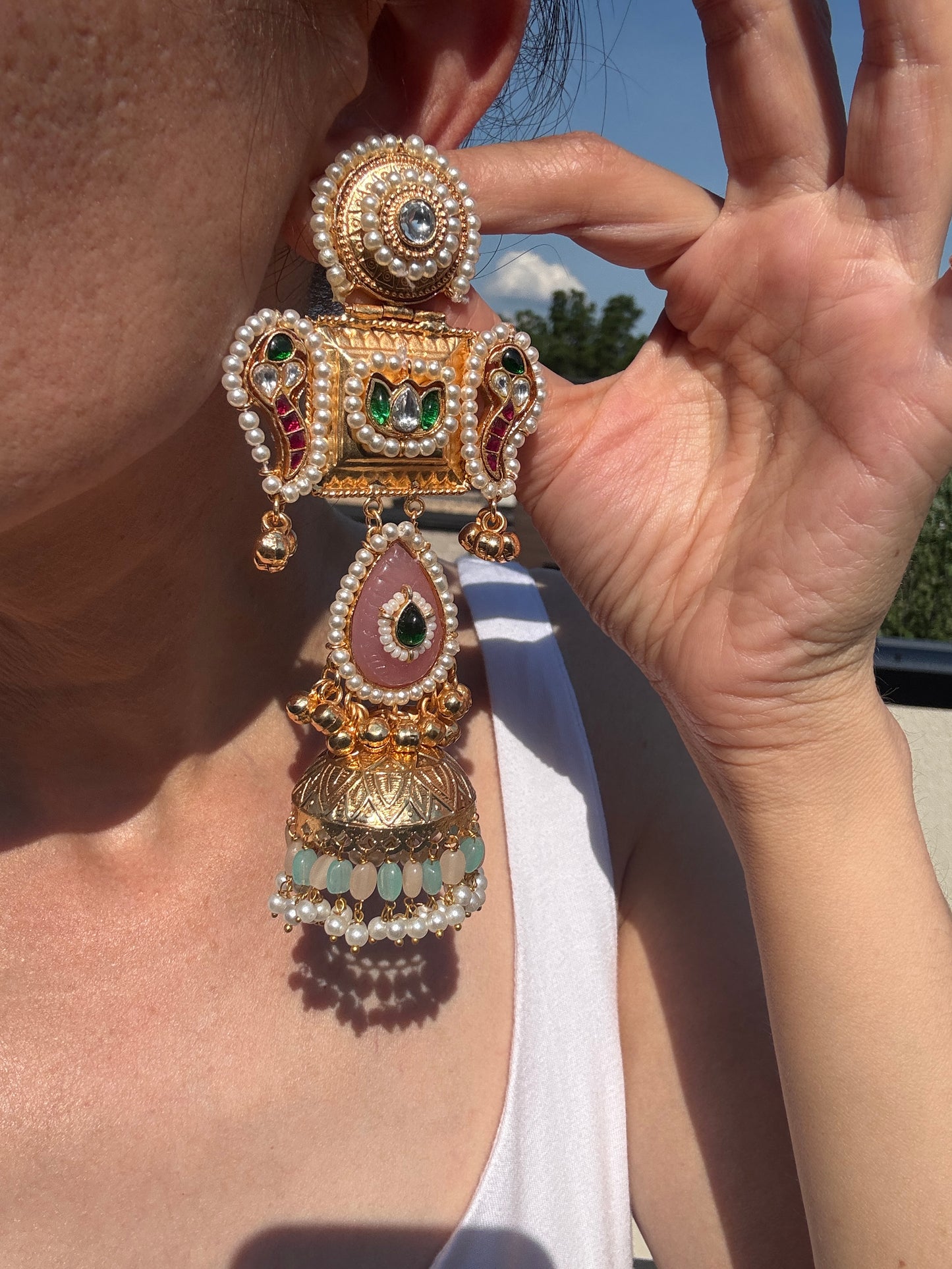 Pachi Kundan Kashmiri Jhumki