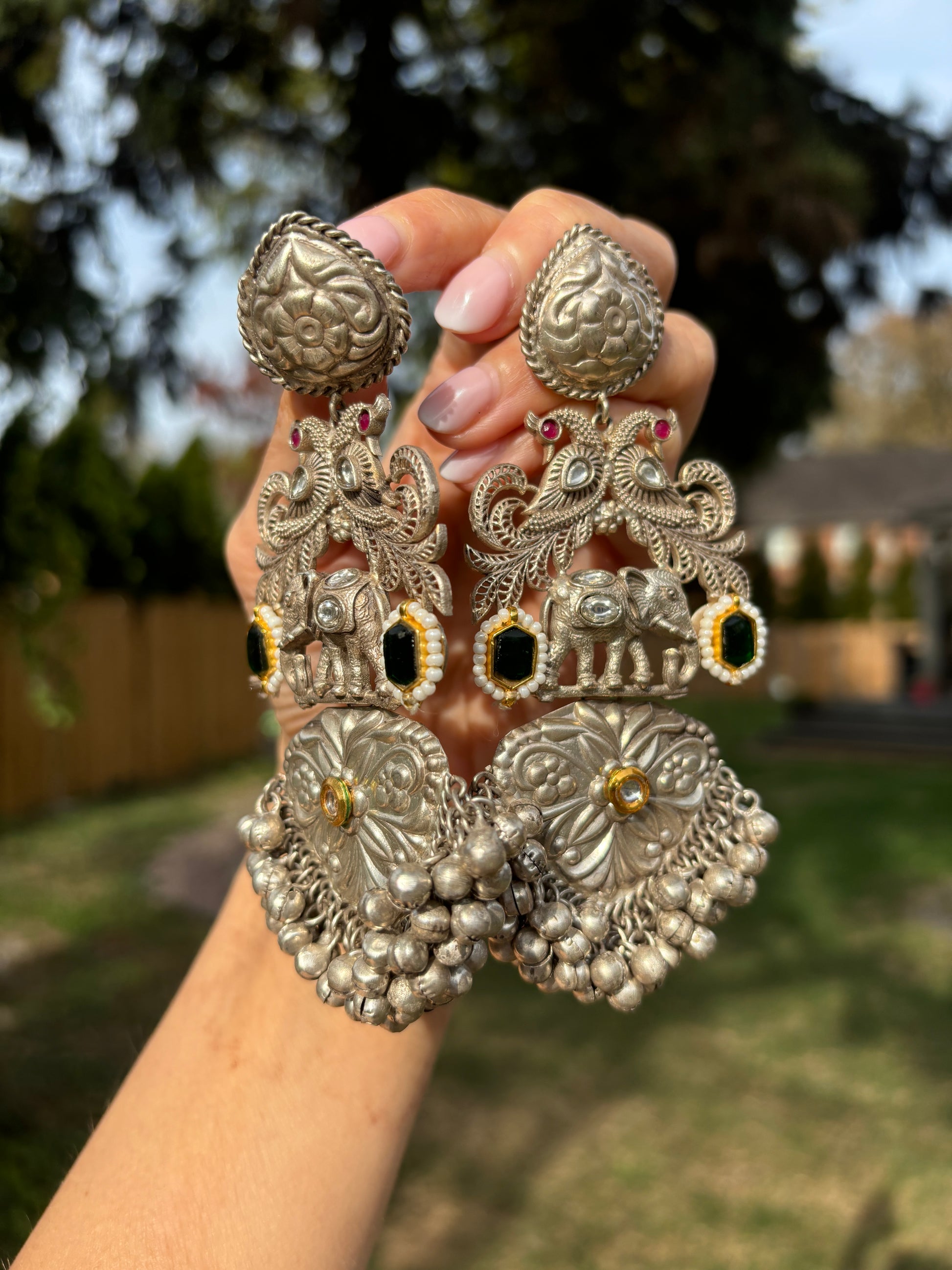Antique Peacock German Silver Earrings | Begum’s Gems